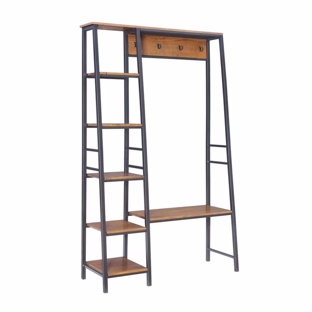 Bowery Hill 6 Shelves 4 Hooks Transitional Metal Hall Tree Frame in Black