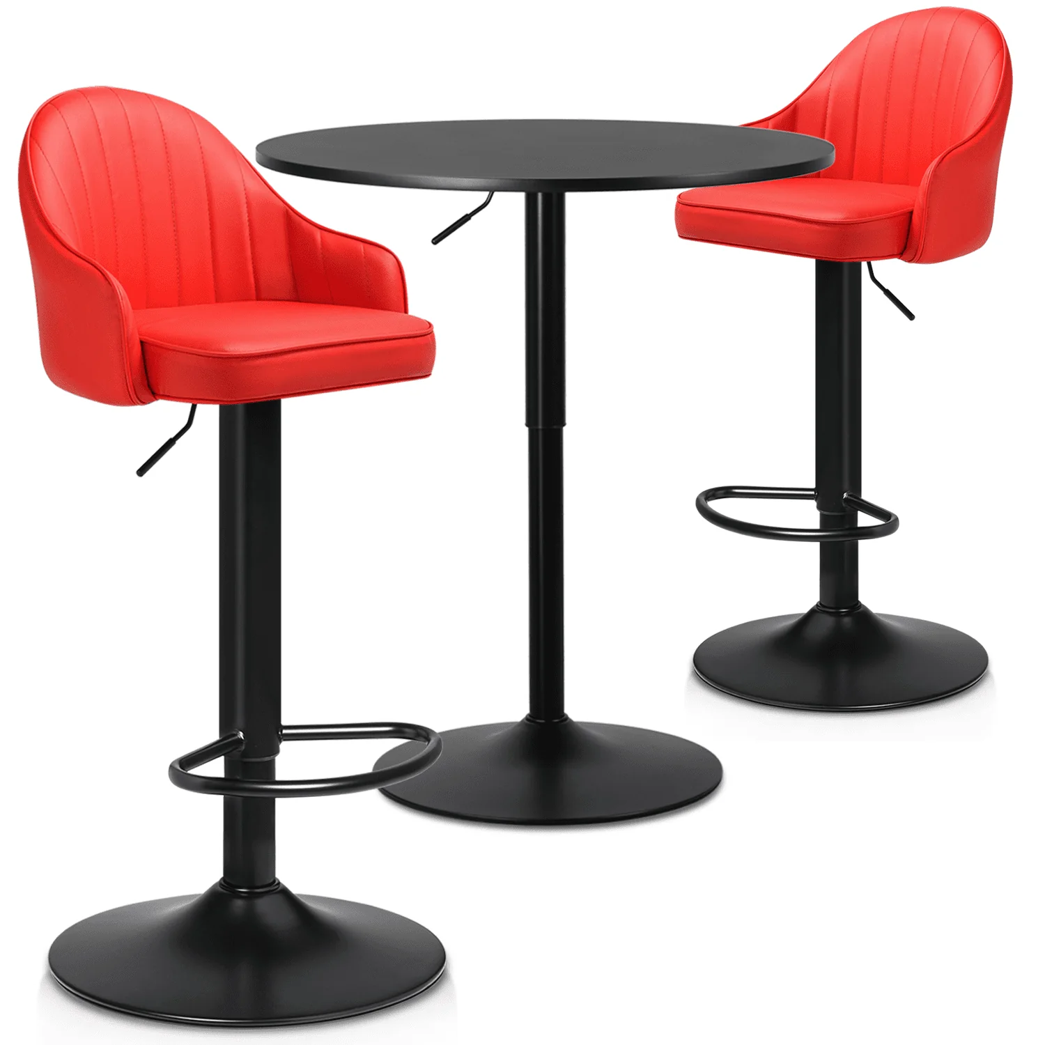 MoNiBloom 3 Piece Bar Table and Chair Set, 31.5" Adjustable-Heigh Pub Table and PU Leather Bar Stools for Home Kitchen