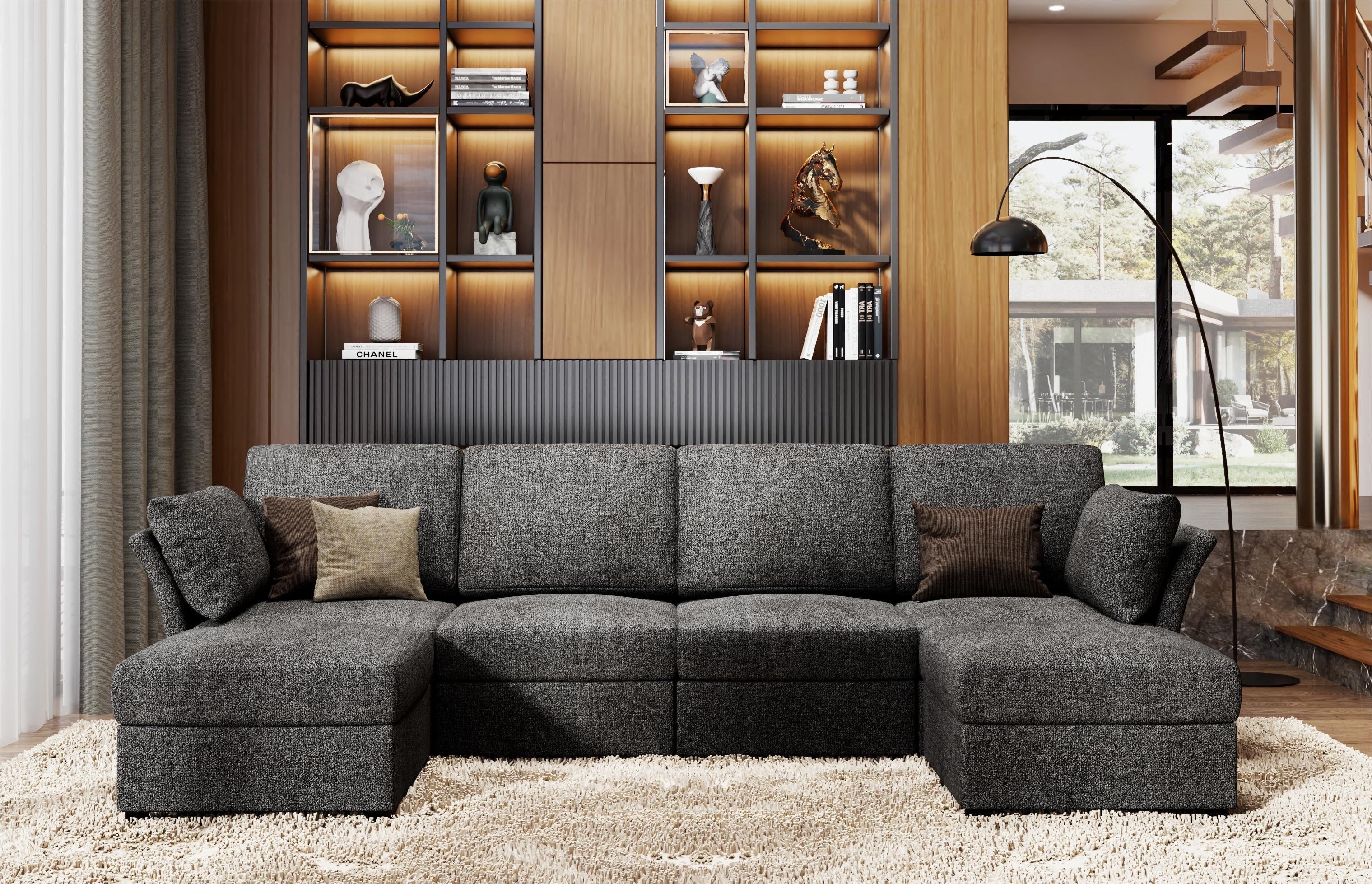 Papajet Sectional Sofa, Modular Sectional Couch with Ottomans- 6 Seat Sofa Couch for Living Room, Convertible U Shaped Couch with Chaise, Oversize W107"xD54"xH37" Dark Grey