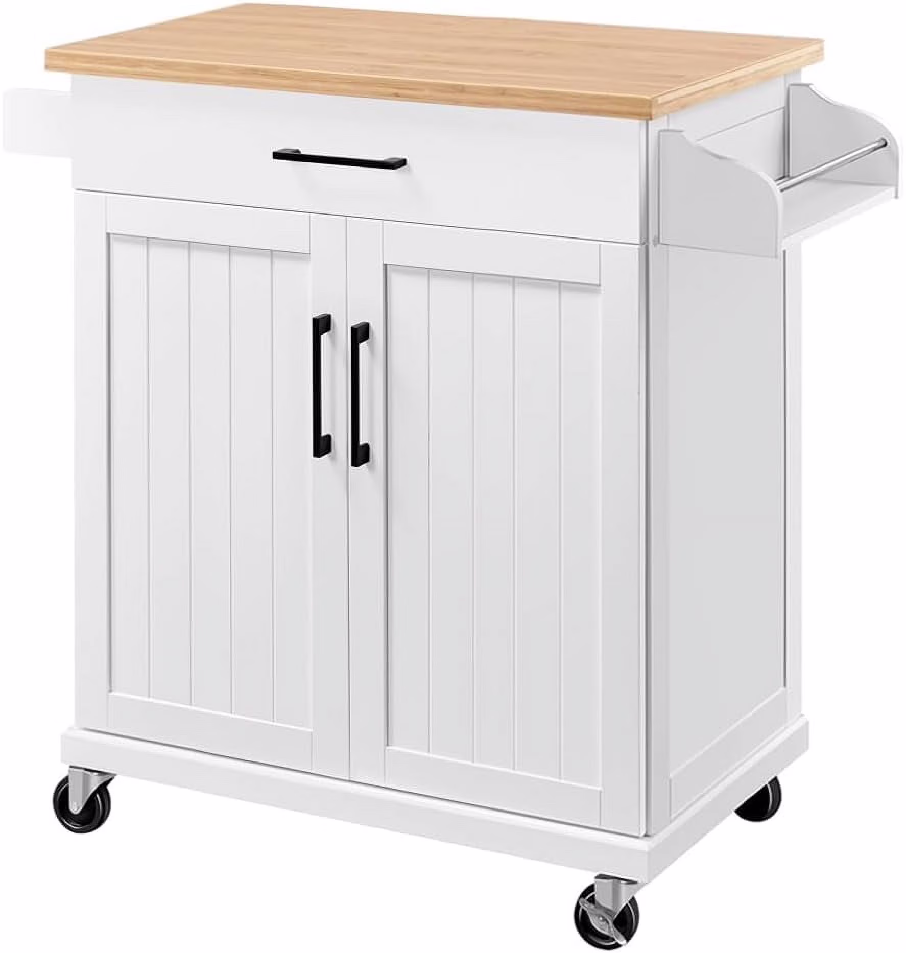 Kitchen Cart with Drawer, Kitchen Island on Wheels with Storage Rack & Cabinets, Microwave Cart for Kitchen with Storage, Rolling Coffee Cart Station, White
