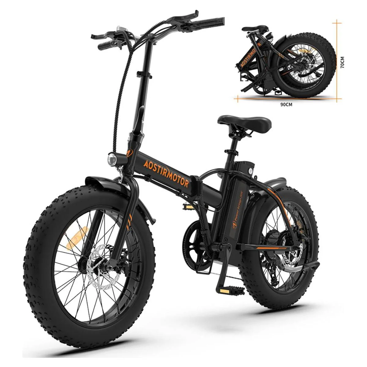 Aostirmotor Folding Electric Bike 20 inch Fat Tire , with 500W Motor, 36V 13AH Removable Lithium Battery,Ebikes for Adults（Black）