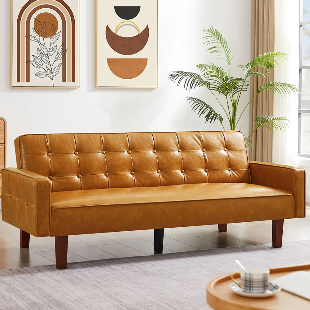 Resenkos 75" PU Leather Sleeper Sofa Bed Convertible Loveseat Futon Folding Sleeper Sofa Bed Brown