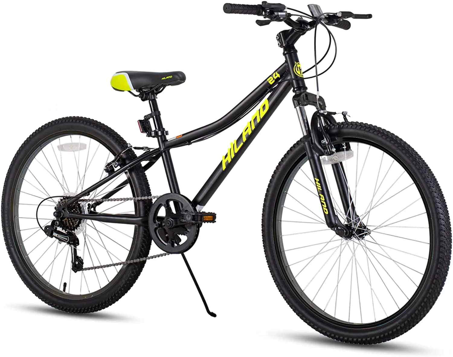 Hiland 24 inch Mountain Bike Shimano 7 Speeds for Teenager with Suspension Fork, Black