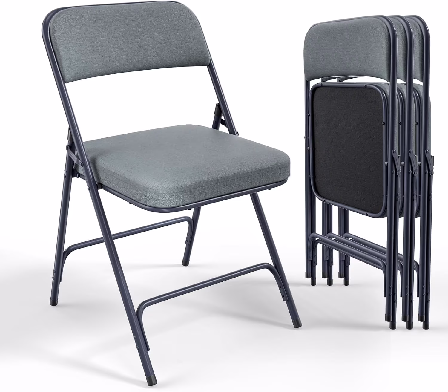 WSSYzyzf Padded Folding Chairs with Thick Seat Cushion, Portable, Durable & Extra Comfortable Foldable Chairs for Indoor & Outdoor Events, Banquet, Party, Dinning, Work, Craft, Fabric, Gray, 4 Pack