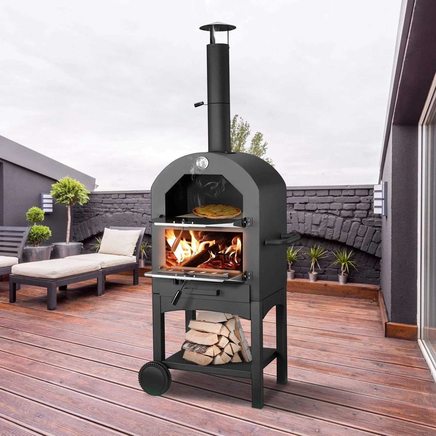 Danrelax Outdoor Pizza Oven Wood Fire with Waterproof Cover