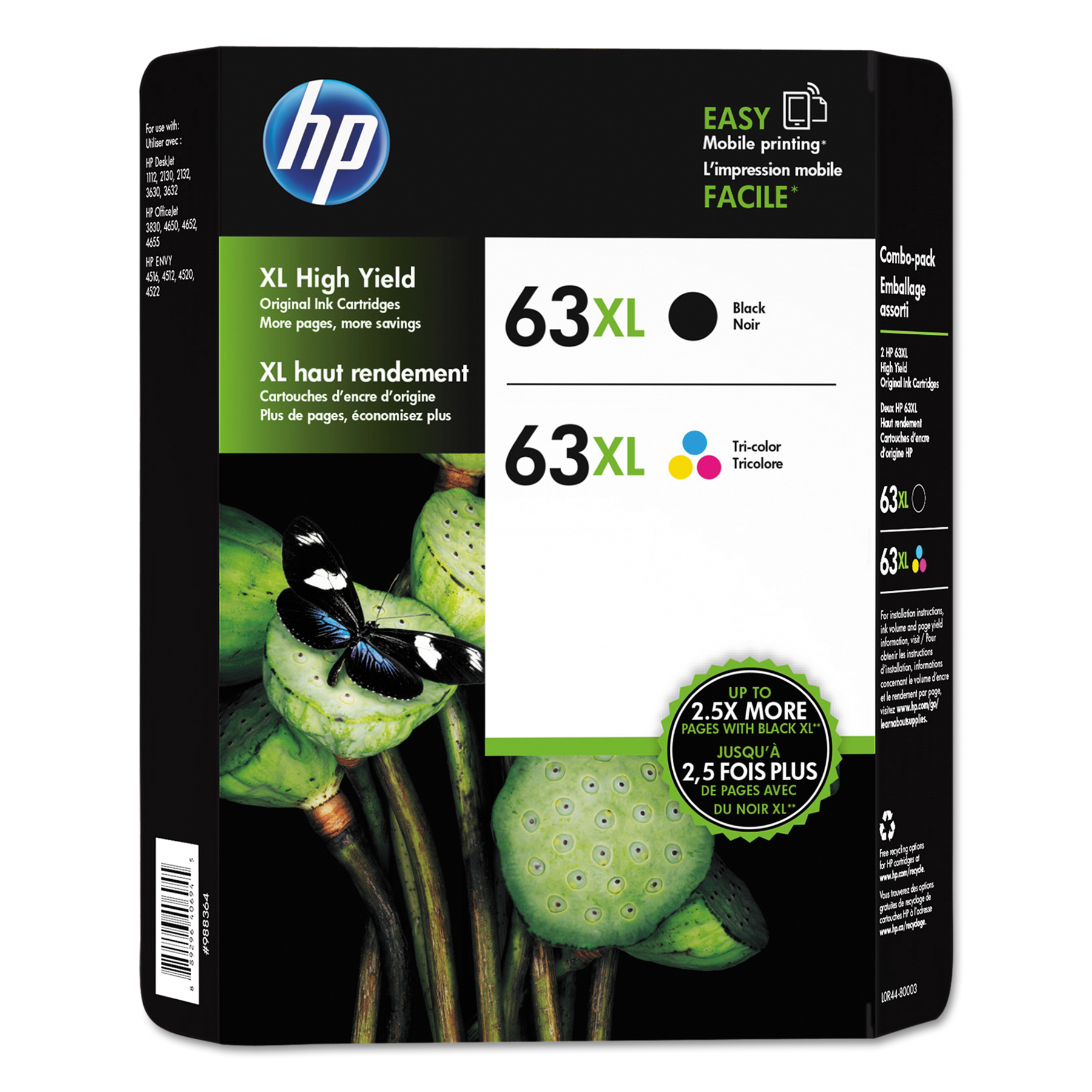 HP 63XL High Yield Ink Cartridge, Black & Tri-Color, Combo Pack