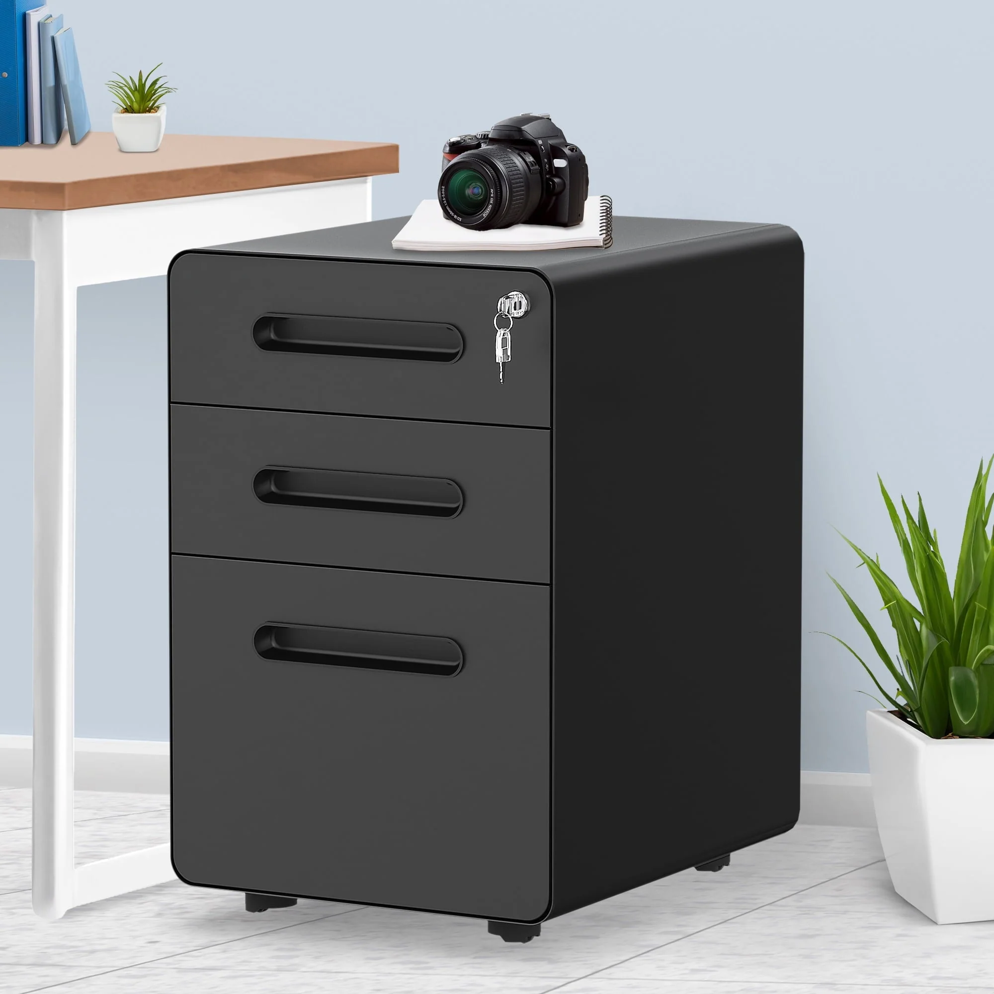 Dextrus 3-Drawer Steel Rolling File Cabinet with Lock Office Filing Organizer Under Desk